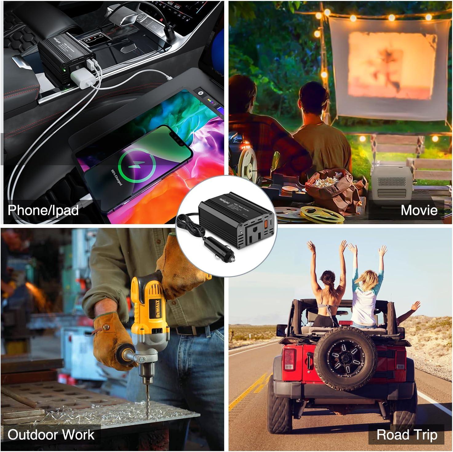 image:imageNilight 10028W 2 Pack Cigarette Lighter Male Plug with Leads 10Amp Fuse with LED Light Car Replacement Cigar Male Socket Plug Extension Cable150W USBPD 110V Outlet