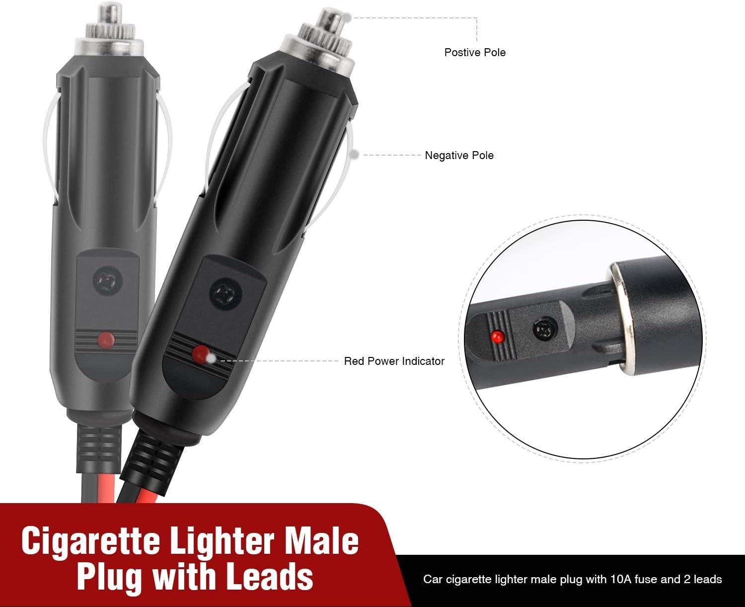 image:imageNilight 10028W 2 Pack Cigarette Lighter Male Plug with Leads 10Amp Fuse with LED Light Car Replacement Cigar Male Socket Plug Extension Cable2 Pack Male Plug
