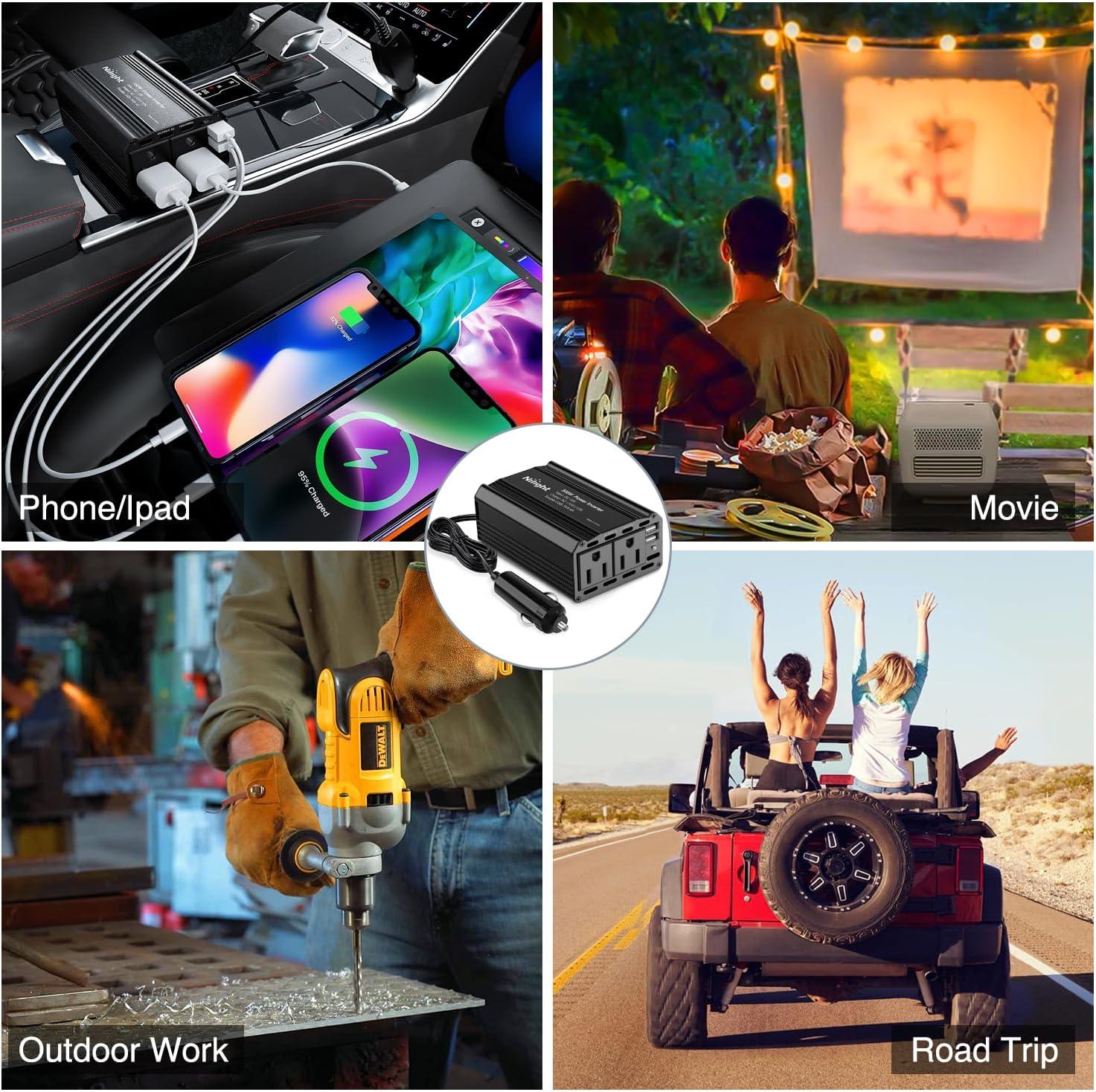 image:imageNilight 10028W 2 Pack Cigarette Lighter Male Plug with Leads 10Amp Fuse with LED Light Car Replacement Cigar Male Socket Plug Extension Cable300W USB2 110V Outlet2