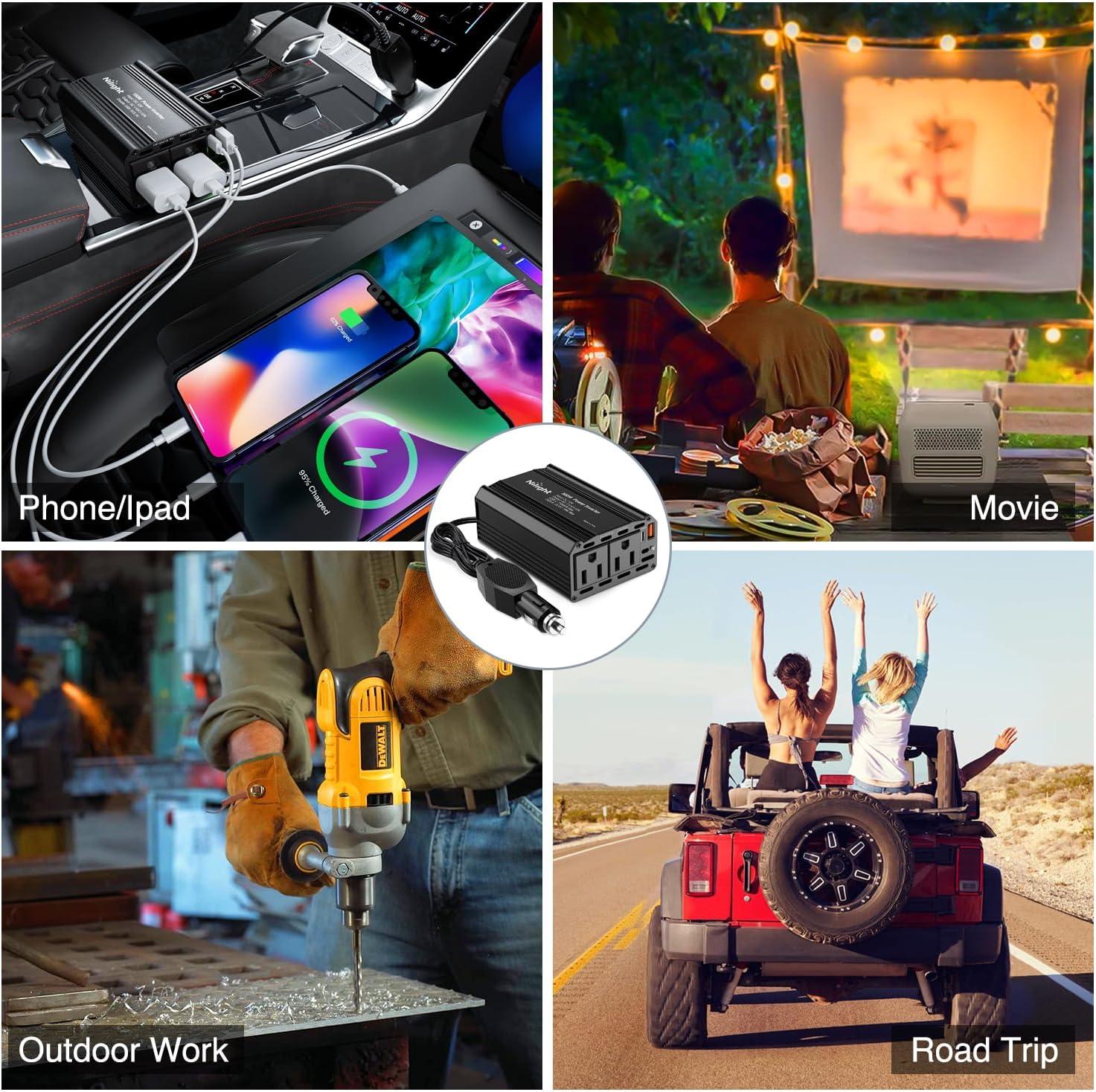 image:imageNilight 10028W 2 Pack Cigarette Lighter Male Plug with Leads 10Amp Fuse with LED Light Car Replacement Cigar Male Socket Plug Extension Cable300W USBPD 110V Outlet2