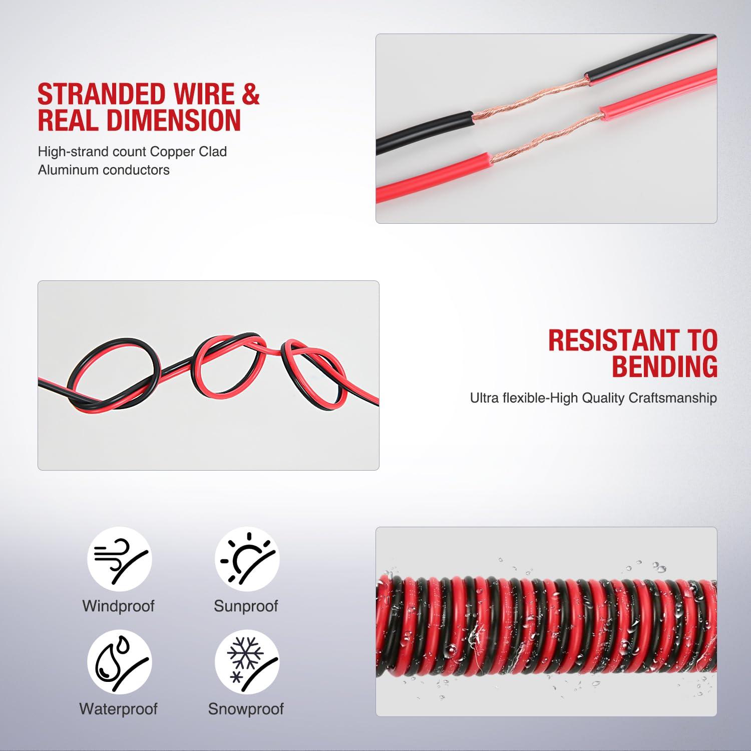 image:imageNilight 100FT 12AWG Copper Clad Aluminum Wire 122 Gauge Red Black CCA Electrical Cable 2 Conductor Parallel 12V24V DC Flexible Extension Cords for Car Audio Radio Speaker Amplifier16AWG100FT