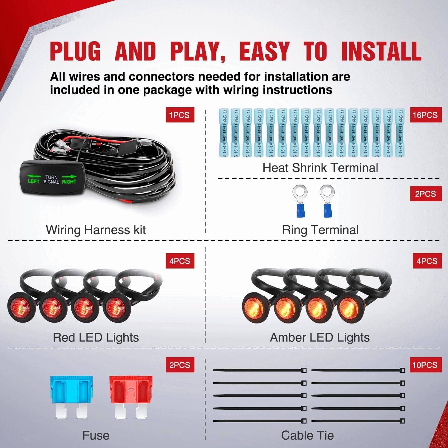 image:imageNilight 14AWG 18AWG LED Light Bar Wiring Harness Kit with Pulse Power Plug Connector 12V On Off 5Pin Rocker Switch Relay Fuse for Polaris RZR General Ranger Pulse Bus bar 3 Leads BlueUTV Turn Signal Wiring Harness KitHorizontal