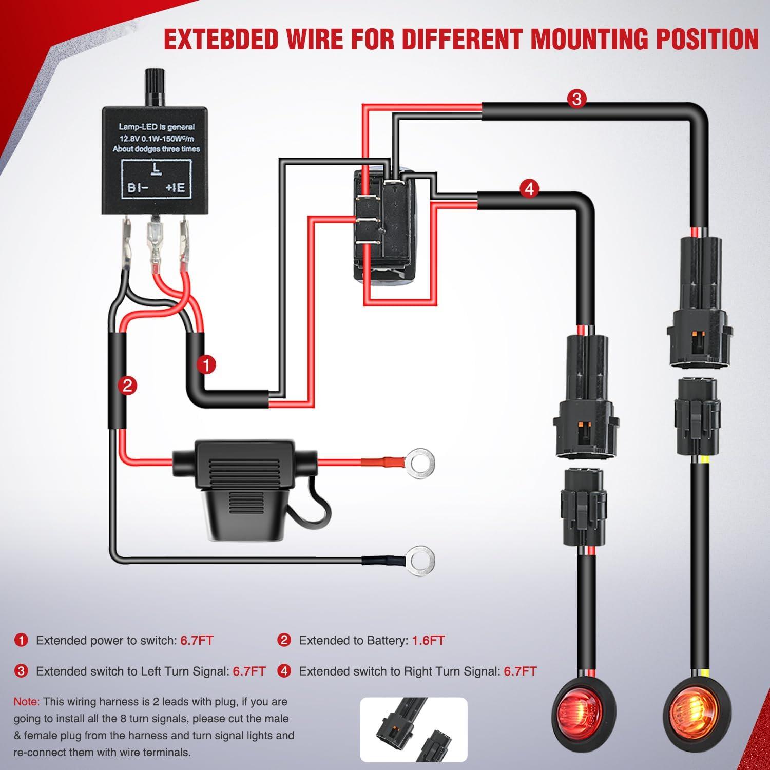 image:imageNilight 14AWG 18AWG LED Light Bar Wiring Harness Kit with Pulse Power Plug Connector 12V On Off 5Pin Rocker Switch Relay Fuse for Polaris RZR General Ranger Pulse Bus bar 3 Leads BlueUTV Turn Signal Wiring Harness KitVertical