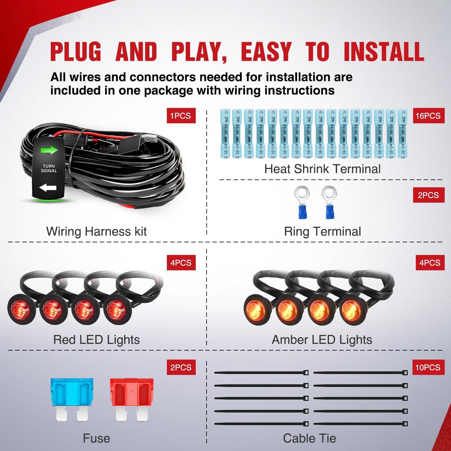 image:imageNilight 14AWG 18AWG LED Light Bar Wiring Harness Kit with Pulse Power Plug Connector 12V On Off 5Pin Rocker Switch Relay Fuse for Polaris RZR General Ranger Pulse Bus bar 3 Leads BlueUTV Turn Signal Wiring Harness KitVertical