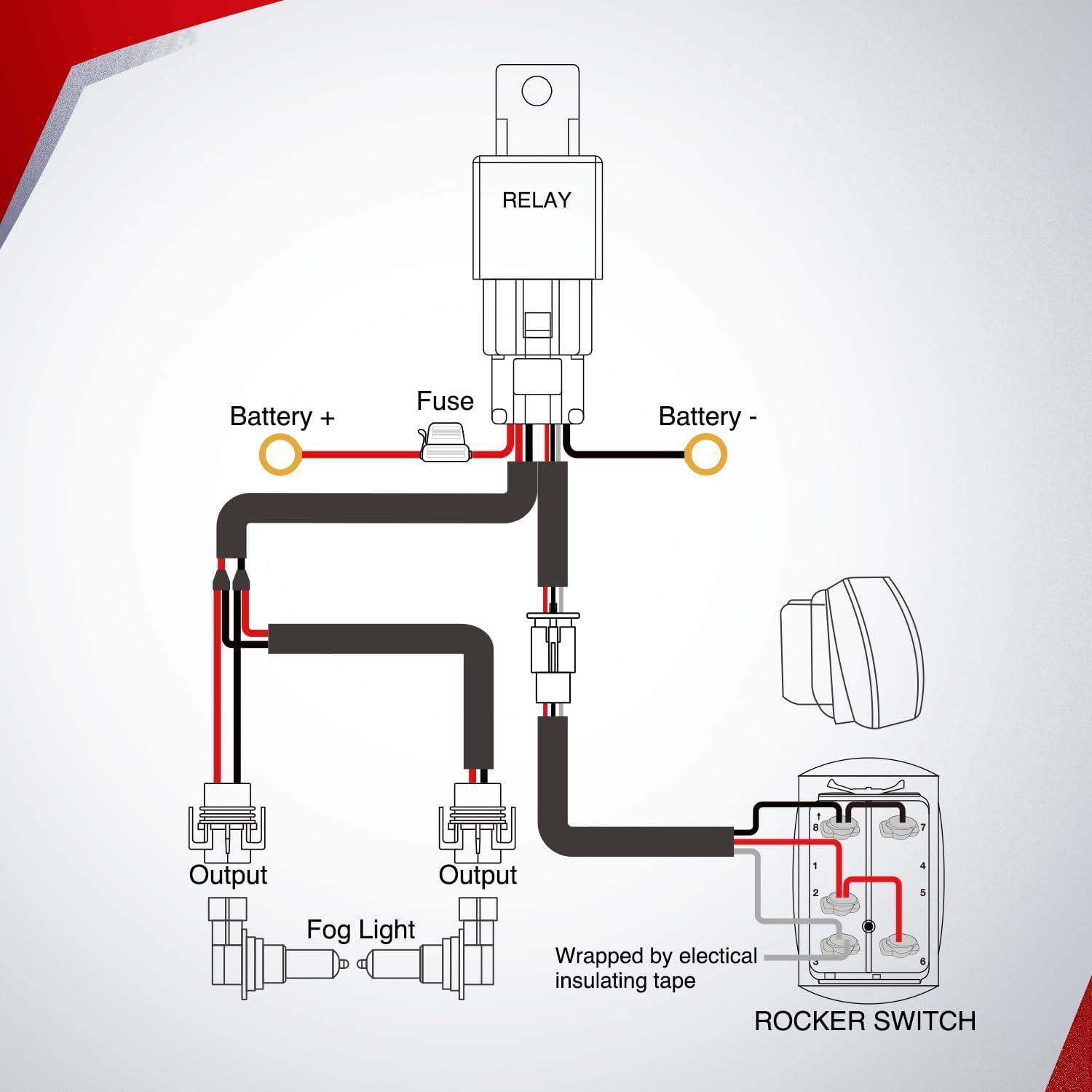 image:imageNilight 16AWG Heavy Duty Wiring Harness Kit 12V 5PIN Rocker Switch Relay Blade Fuse Socket Connector Compatible with 9005 9006 9140 9145 HB3 H10 Fog Light BulbsH11 Fog Light Wiring Harness