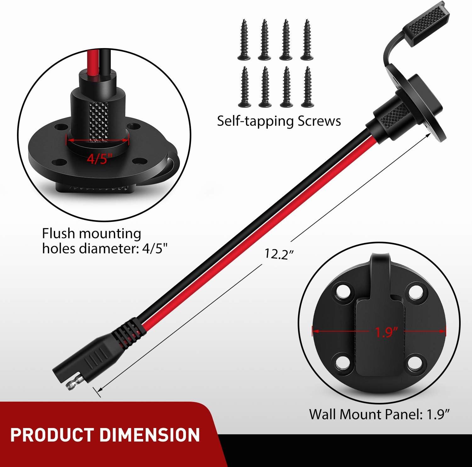image:imageNilight 2 Pack 12AWG SAE Power Socket Sidewall Port Quick Connect Flush Mount Connector Plug 2Pin Cable with 8 Screws for Solar Panel Generator Battery Charger