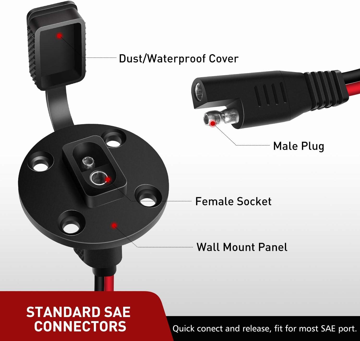 image:imageNilight 2 Pack 12AWG SAE Power Socket Sidewall Port Quick Connect Flush Mount Connector Plug 2Pin Cable with 8 Screws for Solar Panel Generator Battery Charger