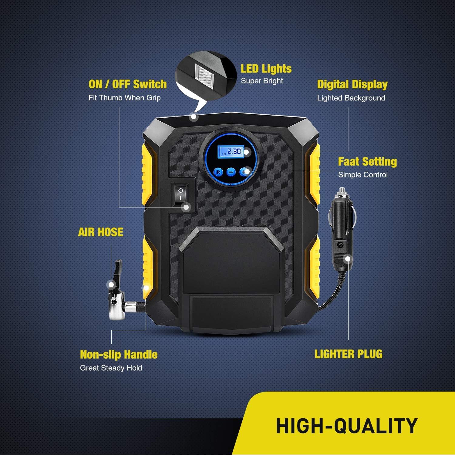 image:imageNilight 50028R BlackYellow 12V DC 150 PSI Air Compressor Pump Portable Digital Auto Tire Car Truck Bicycle RV and Other Inflatables 2 Years Warran