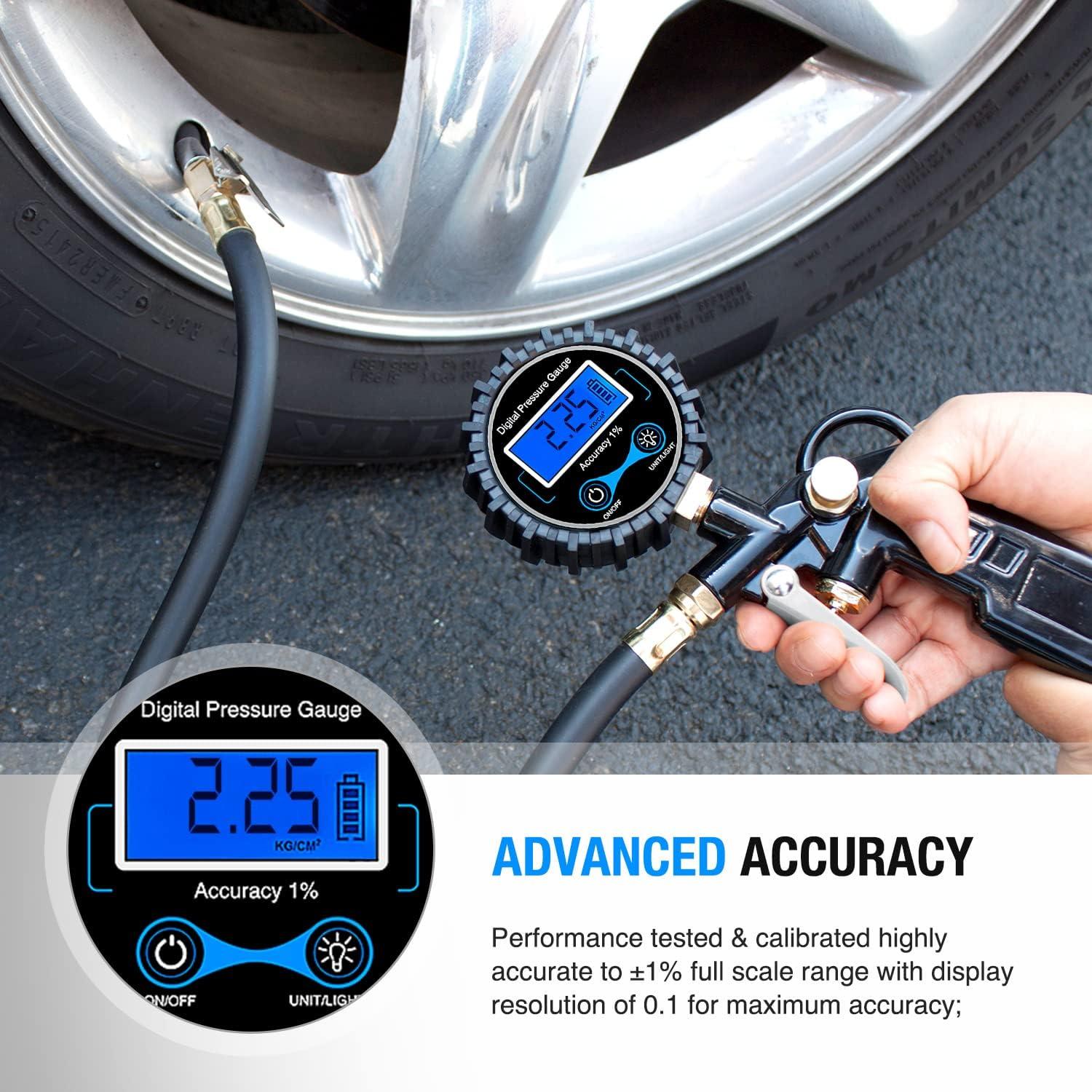 image:imageNilight Digital Tire Pressure Gauge Medium 250 PSI Air Chuck and Compressor Accessories Heavy Duty with Rubber Hose and Quick Connect Coupler for 01 Display Resolution