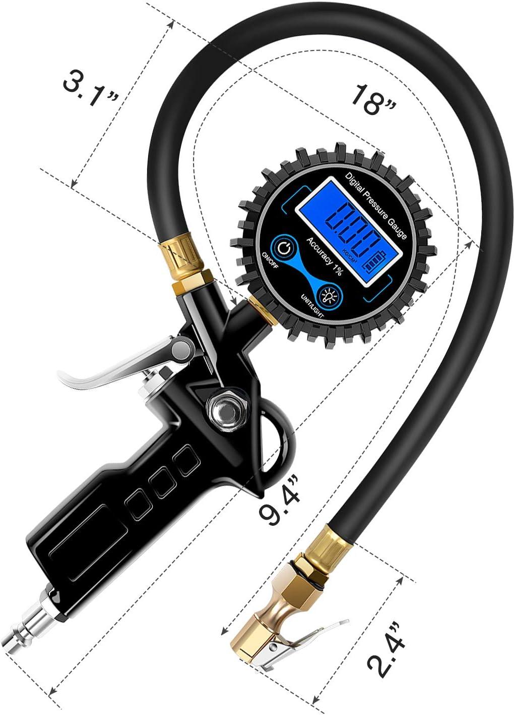image:imageNilight Digital Tire Pressure Gauge Medium 250 PSI Air Chuck and Compressor Accessories Heavy Duty with Rubber Hose and Quick Connect Coupler for 01 Display Resolution