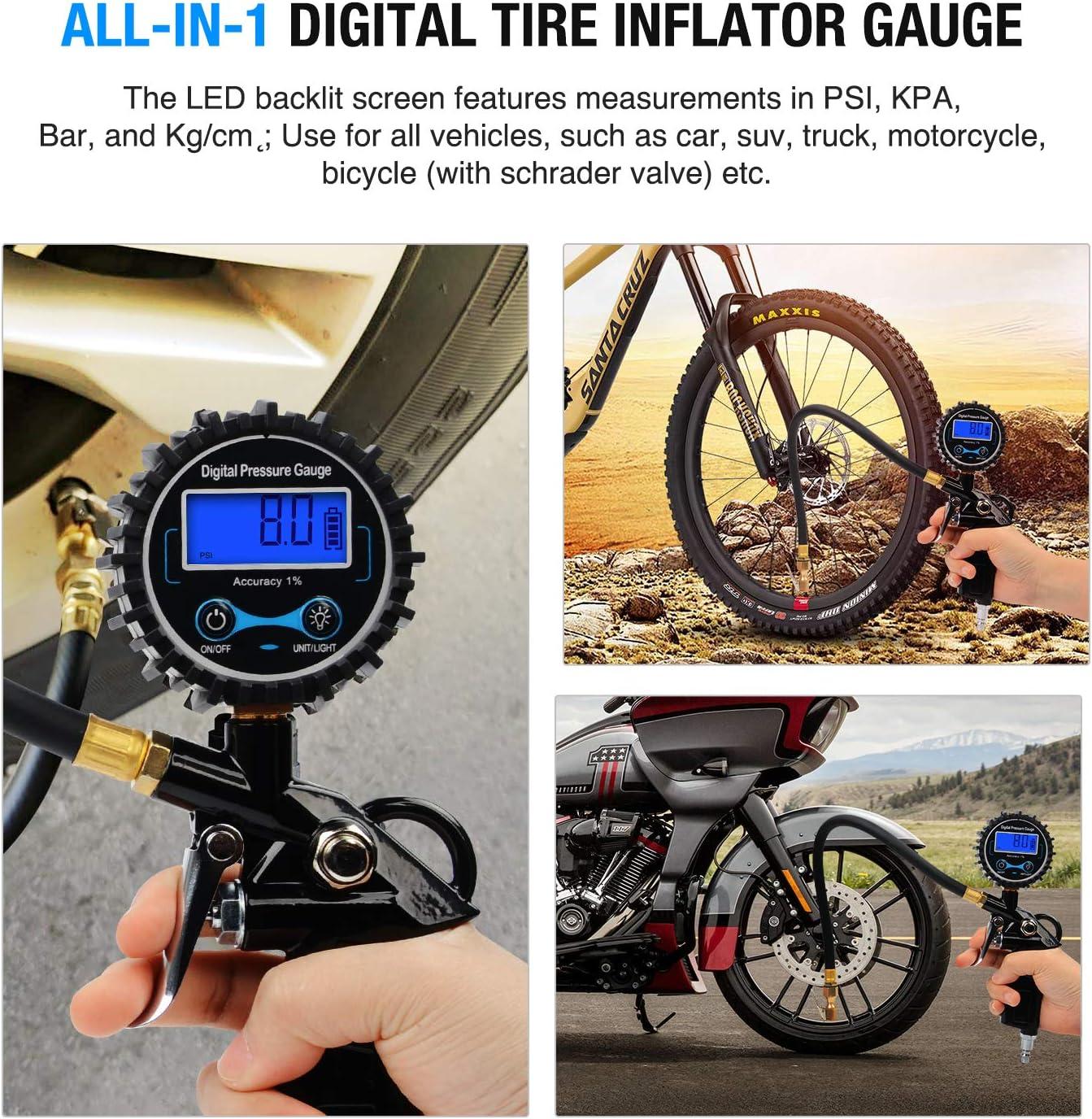 image:imageNilight Digital Tire Pressure Gauge Medium 250 PSI Air Chuck and Compressor Accessories Heavy Duty with Rubber Hose and Quick Connect Coupler for 01 Display Resolution