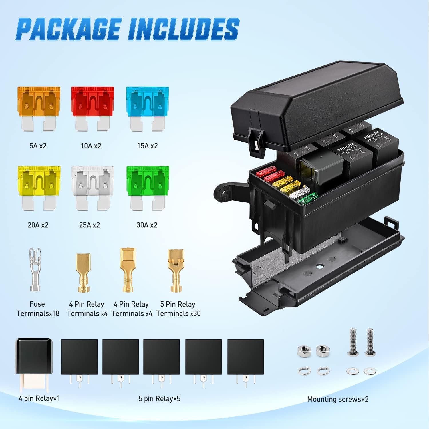 image:imageNilight Electric Fuel Pump Relay Kit Wiring Harness 40 AMP Relay Heavy Duty 10 Gauge Cables w30 AMP Blade Fuse 12V System for Trucks Cars RVs Marine Boats TrailersFuse and Relay Block