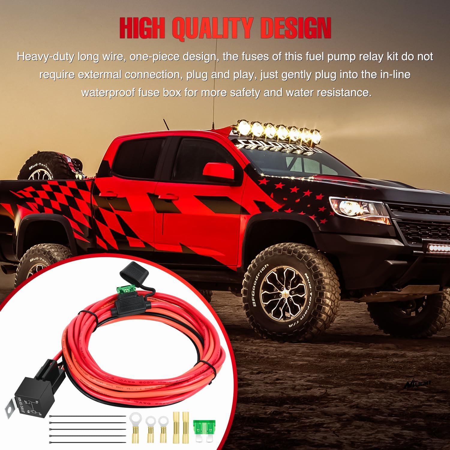 image:imageNilight Electric Fuel Pump Relay Kit Wiring Harness 40 AMP Relay Heavy Duty 10 Gauge Cables w30 AMP Blade Fuse 12V System for Trucks Cars RVs Marine Boats TrailersFuel Pump Relay Kit