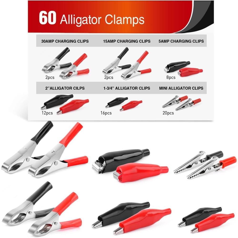 image:imageNilight 50052R 60Pcs Metal Alligator Clip Clamp Assortment Test Lead Electrical Battery Clamp Connector Alligator Connector Electrical Assortment Charging Clip
