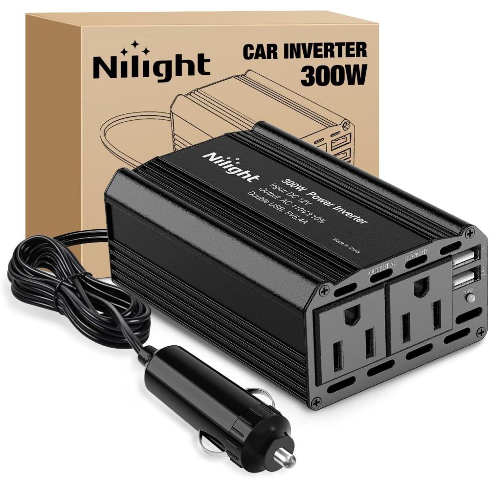 image:imageNilight 10028W 2 Pack Cigarette Lighter Male Plug with Leads 10Amp Fuse with LED Light Car Replacement Cigar Male Socket Plug Extension Cable300W USB2 110V Outlet2
