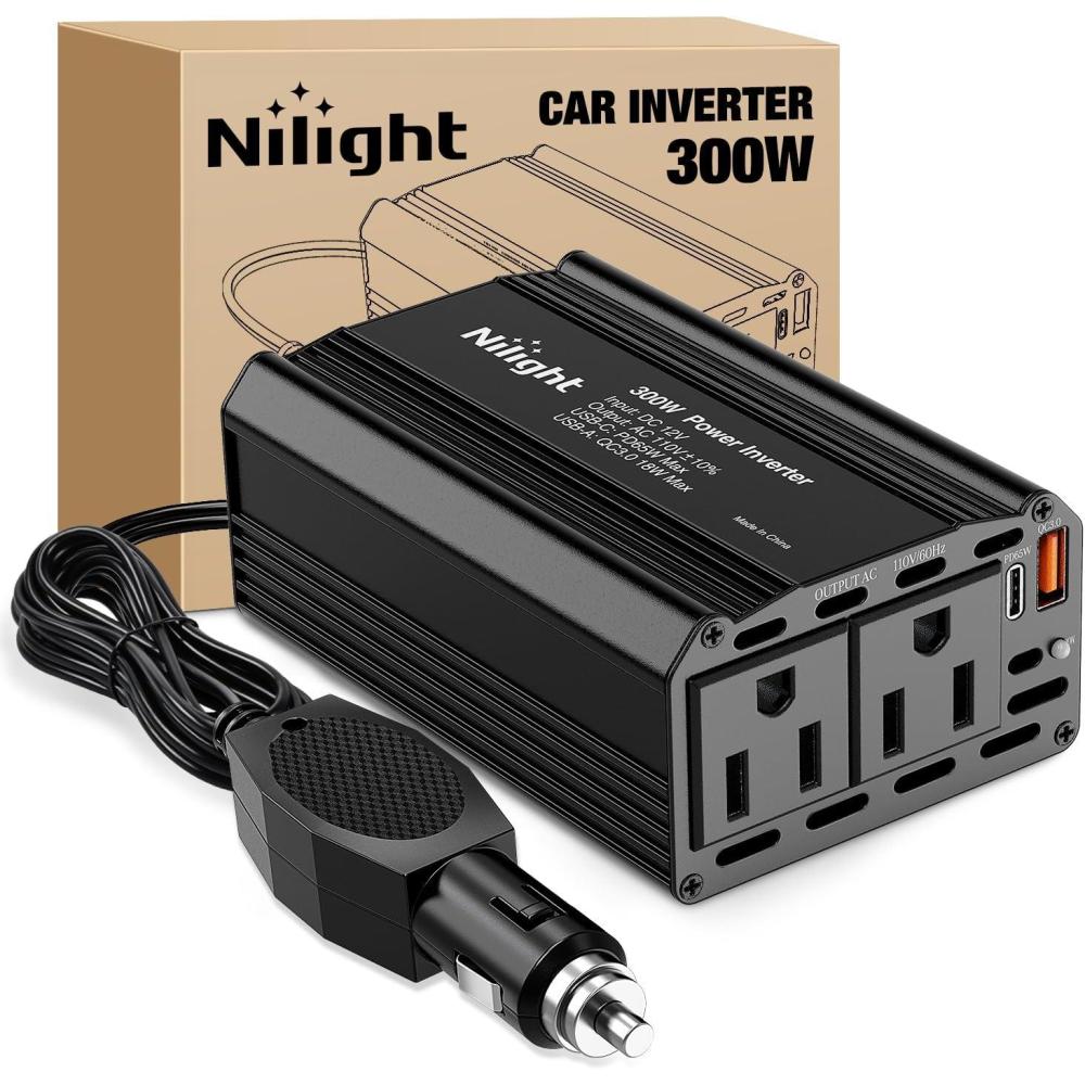 image:imageNilight 10028W 2 Pack Cigarette Lighter Male Plug with Leads 10Amp Fuse with LED Light Car Replacement Cigar Male Socket Plug Extension Cable300W USBPD 110V Outlet2