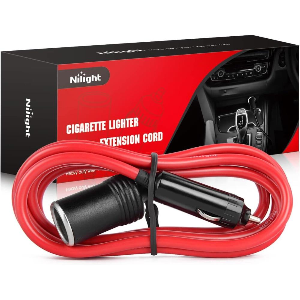 image:imageNilight 10028W 2 Pack Cigarette Lighter Male Plug with Leads 10Amp Fuse with LED Light Car Replacement Cigar Male Socket Plug Extension Cable6ft Cigarette Lighter Red