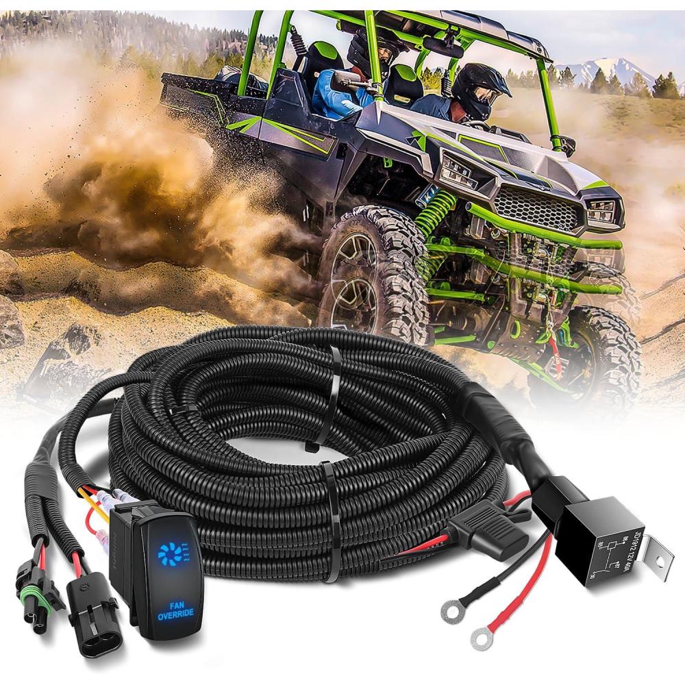 image:imageNilight 14AWG 18AWG LED Light Bar Wiring Harness Kit with Pulse Power Plug Connector 12V On Off 5Pin Rocker Switch Relay Fuse for Polaris RZR General Ranger Pulse Bus bar  3 Leads Blue16AWG UTV Fan Override Switch Wiring Harness Kit
