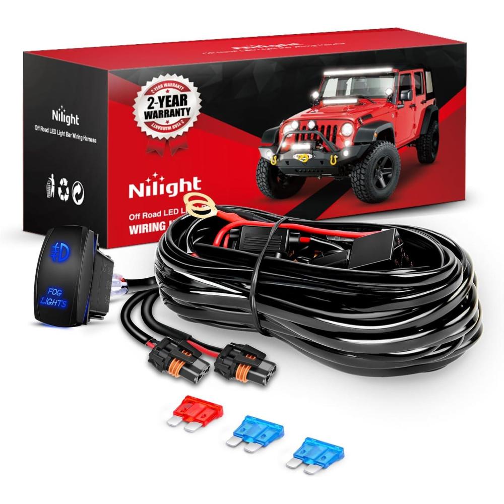 image:imageNilight 16AWG Heavy Duty Wiring Harness Kit  12V 5PIN Rocker Switch Relay Blade Fuse Socket Connector  Compatible with 9005 9006 9140 9145 HB3 H10 Fog Light BulbsH11 Fog Light Wiring Harness