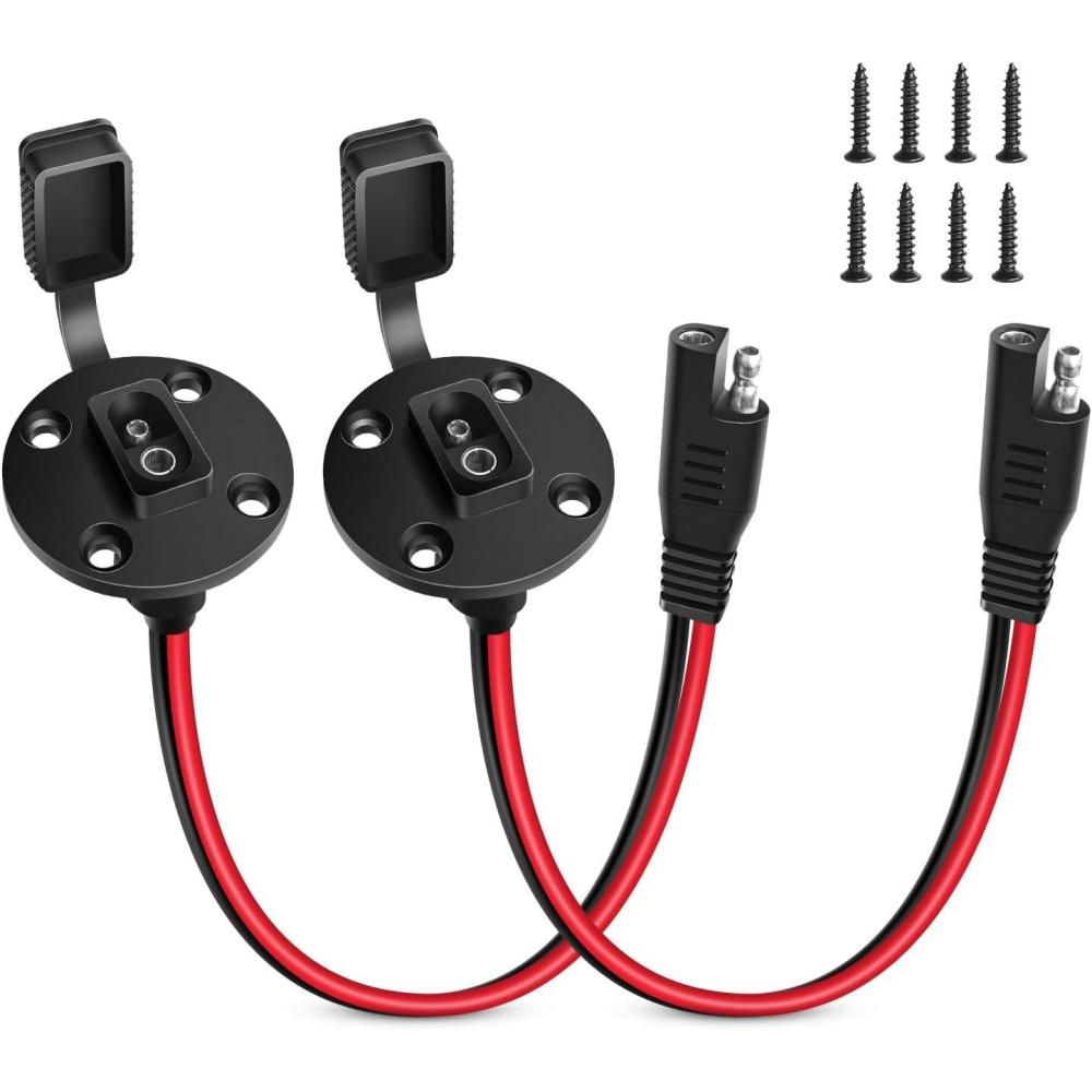 image:imageNilight 2 Pack 12AWG SAE Power Socket Sidewall Port Quick Connect Flush Mount Connector Plug 2Pin Cable with 8 Screws for Solar Panel Generator Battery Charger