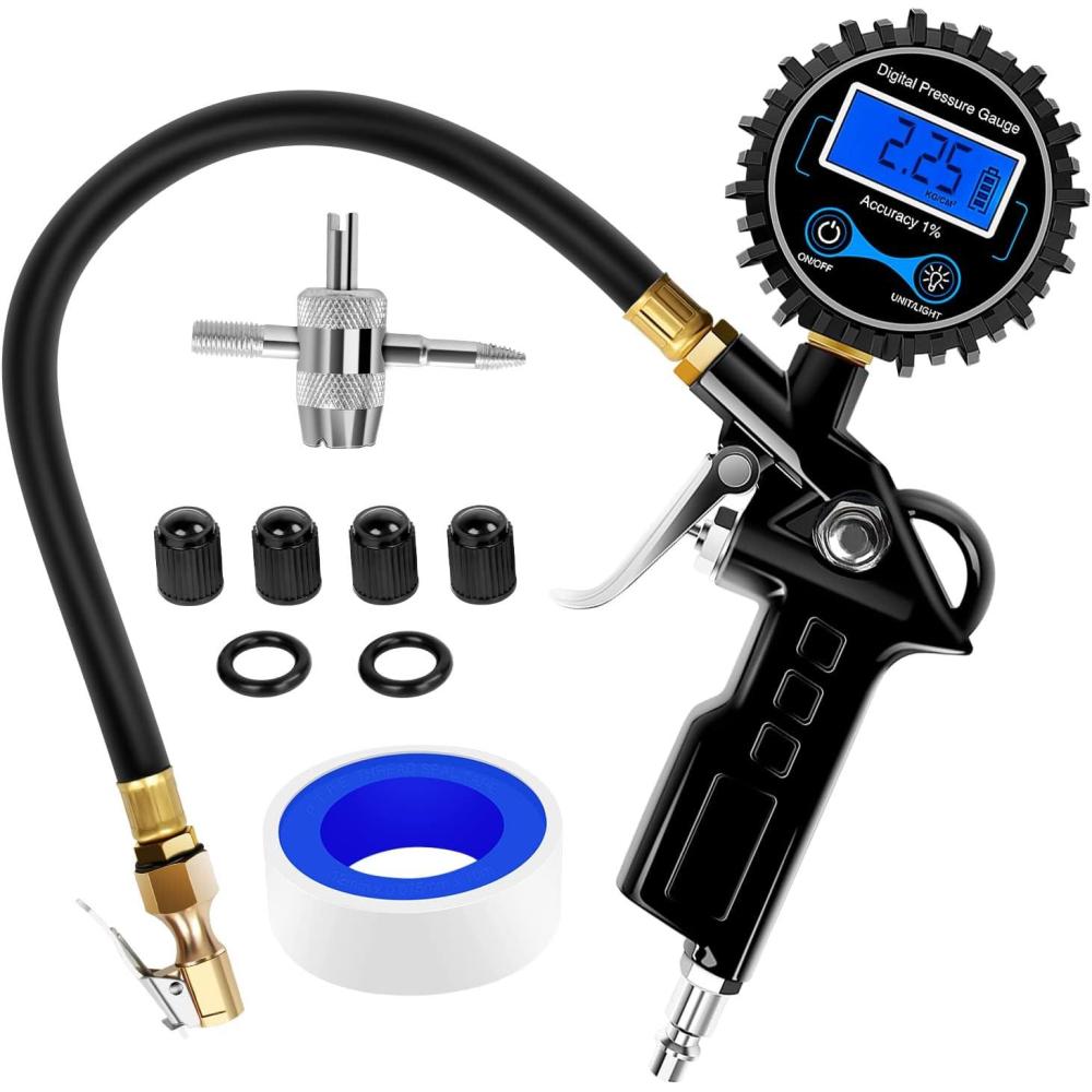 image:imageNilight Digital Tire Pressure Gauge Medium 250 PSI Air Chuck and Compressor Accessories Heavy Duty with Rubber Hose and Quick Connect Coupler for 01 Display Resolution