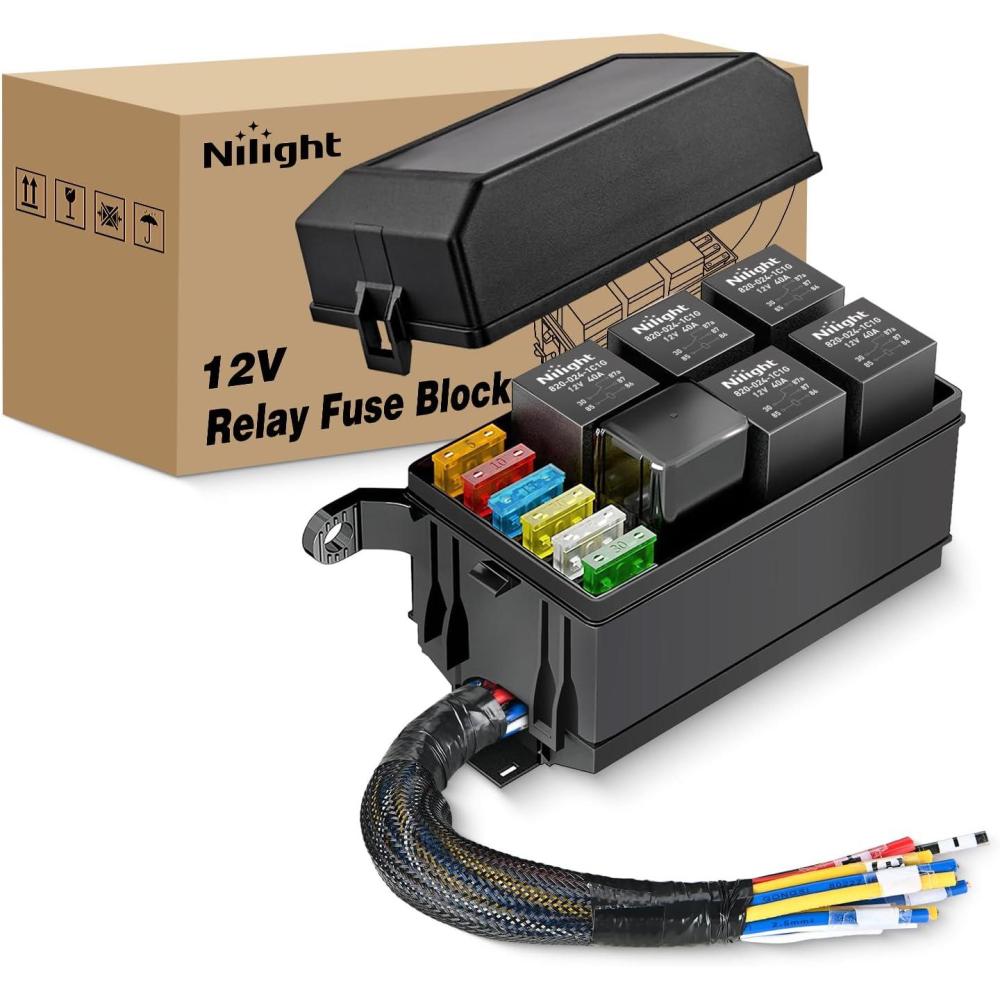 image:imageNilight Electric Fuel Pump Relay Kit Wiring Harness 40 AMP Relay Heavy Duty 10 Gauge Cables w30 AMP Blade Fuse 12V System for Trucks Cars RVs Marine Boats TrailersFuse and Relay Block PreWired
