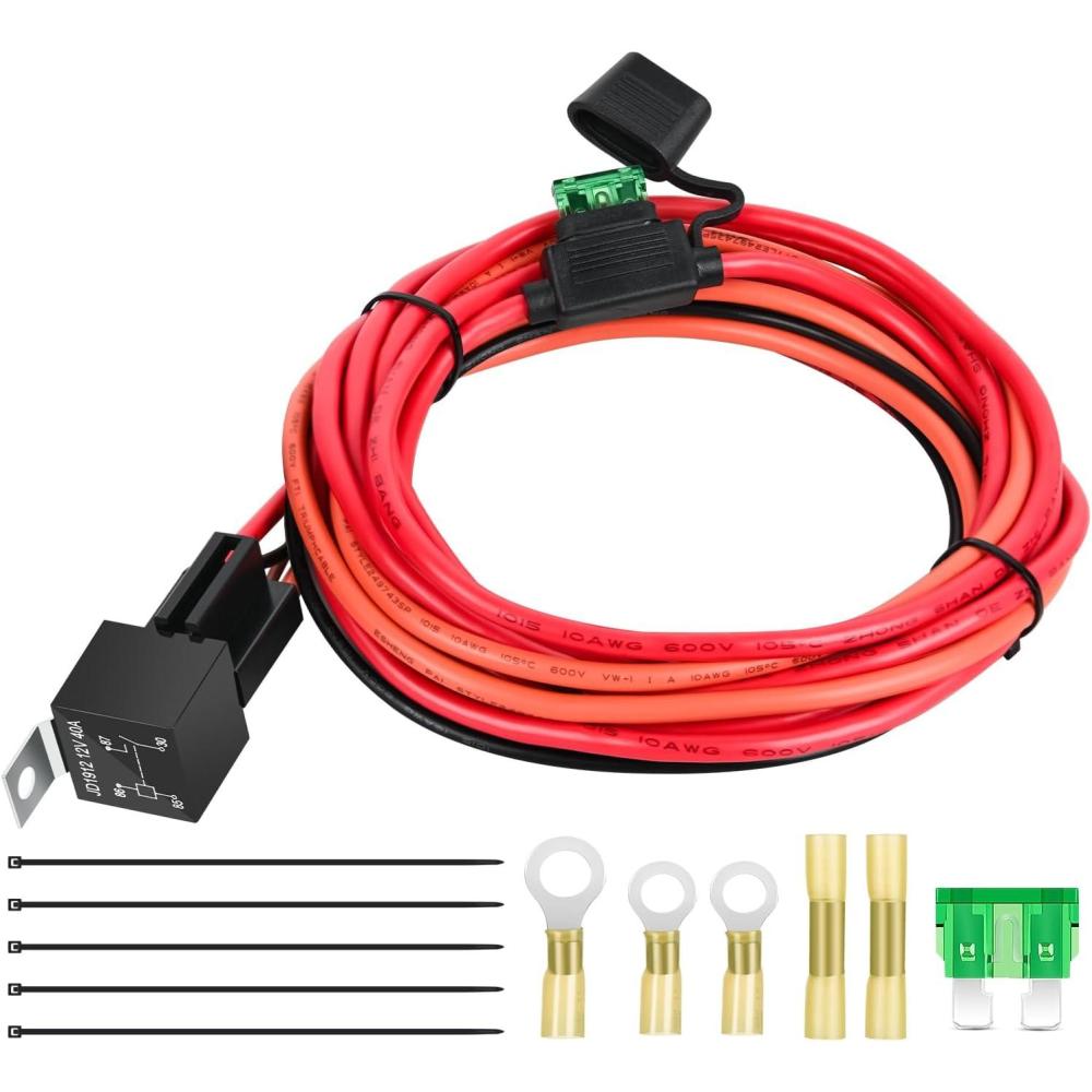 image:imageNilight Electric Fuel Pump Relay Kit Wiring Harness 40 AMP Relay Heavy Duty 10 Gauge Cables w30 AMP Blade Fuse 12V System for Trucks Cars RVs Marine Boats TrailersFuel Pump Relay Kit