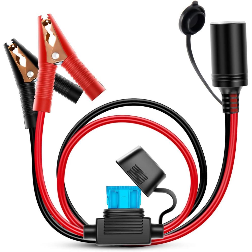 image:imageNilight Female Cigarette Lighter Outlet 3Ft Eyelet Terminal Plug and Blade Fuse Holder 12V 16AWG Heavy Duty Cable Accessory DC Power 12 24Volt Socket for Car Tire Inflator Air PumpCigarette Lighter Socket to Battery Clamp