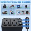 Nilight 10028W 2 Pack Cigarette Lighter Male Plug with Leads 10Amp Fuse with LED Light Car Replacement Cigar Male Socket Plug Extension Cable(300W USB*2 110V Outlet*2)