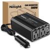 Nilight 10028W 2 Pack Cigarette Lighter Male Plug with Leads 10Amp Fuse with LED Light Car Replacement Cigar Male Socket Plug Extension Cable(300W USB*2 110V Outlet*2)