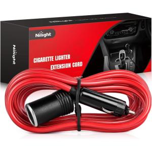 Nilight 10028W 2 Pack Cigarette Lighter Male Plug with Leads 10Amp Fuse with LED Light Car Replacement Cigar Male Socket Plug Extension Cable(14ft Cigarette Lighter Red)