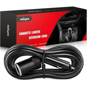 Nilight 10028W 2 Pack Cigarette Lighter Male Plug with Leads 10Amp Fuse with LED Light Car Replacement Cigar Male Socket Plug Extension Cable(14ft Cigarette Lighter Black)