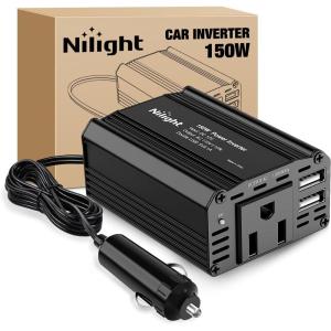 Nilight 10028W 2 Pack Cigarette Lighter Male Plug with Leads 10Amp Fuse with LED Light Car Replacement Cigar Male Socket Plug Extension Cable(150W USB*2 110V Outlet)