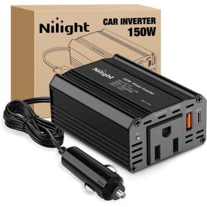 Nilight 10028W 2 Pack Cigarette Lighter Male Plug with Leads 10Amp Fuse with LED Light Car Replacement Cigar Male Socket Plug Extension Cable(150W USB+PD 110V Outlet)