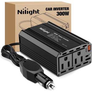 Nilight 10028W 2 Pack Cigarette Lighter Male Plug with Leads 10Amp Fuse with LED Light Car Replacement Cigar Male Socket Plug Extension Cable(300W USB+PD 110V Outlet*2)
