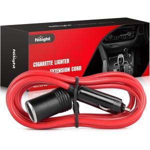 Nilight 10028W 2 Pack Cigarette Lighter Male Plug with Leads 10Amp Fuse with LED Light Car Replacement Cigar Male Socket Plug Extension Cable(6ft Cigarette Lighter Red)