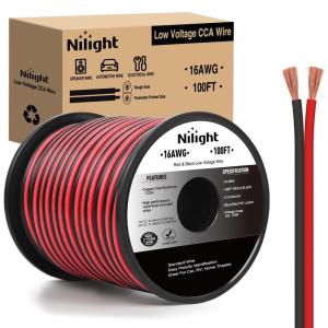 Nilight 100FT 12AWG Copper Clad Aluminum Wire 12/2 Gauge Red Black CCA Electrical Cable 2 Conductor Parallel 12V/24V DC Flexible Extension Cords for Car Audio Radio Speaker Amplifier(16AWG-100FT)