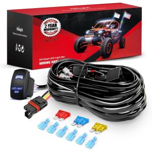 Nilight 14AWG 18AWG LED Light Bar Wiring Harness Kit with Pulse Power Plug Connector 12V On Off 5Pin Rocker Switch Relay Fuse for Polaris RZR General Ranger Pulse Bus bar – 3 Leads Blue(14# LED Light Bar-3 Leads)