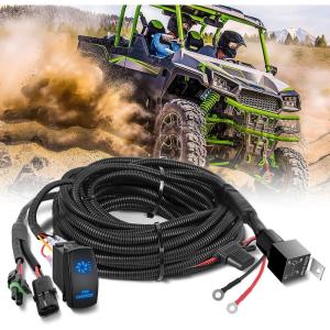 Nilight 14AWG 18AWG LED Light Bar Wiring Harness Kit with Pulse Power Plug Connector 12V On Off 5Pin Rocker Switch Relay Fuse for Polaris RZR General Ranger Pulse Bus bar – 3 Leads Blue(16AWG UTV Fan Override Switch Wiring Harness Kit)