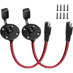Nilight 2 Pack 12AWG SAE Power Socket Sidewall Port Quick Connect Flush Mount Connector Plug 2Pin Cable with 8 Screws for Solar Panel Generator Battery Charger