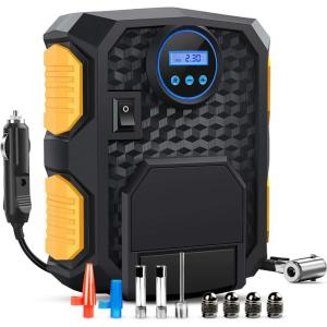 Nilight 50028R Black/Yellow 12V DC 150 PSI Air Compressor Pump Portable Digital Auto Tire Car, Truck, Bicycle, RV and Other Inflatables, 2 Years Warran