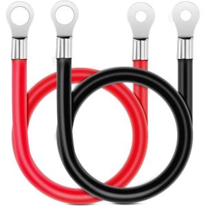 Nilight 6 AWG 20 Inch Each Battery Power Inverter Cables w/Tinned Wire Terminals Red Black 3/8 Inch Lugs Copper Parallel Oxygen-Free Wires for Solar Motorcycle Automotive Cars