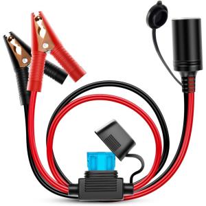 Nilight Female Cigarette Lighter Outlet 3Ft + Eyelet Terminal Plug and Blade Fuse Holder 12V 16AWG Heavy Duty Cable Accessory DC Power 12 24Volt Socket for Car Tire Inflator Air Pump(Cigarette Lighter Socket to Battery Clamp)