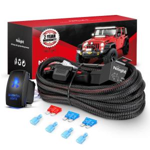Nilight Wiring Harness Kit Nylon 16 AWG 2 Leads Sasquatch Lights 12V 5Pin Rocker Switch Laser On Off Power Relay Blade Fuse for LED Off Road Light Bar on Cars Jeep Boat Trucks(SASQUATCH LIGHTS Switch Wiring w/ Nylon Wire Loom)