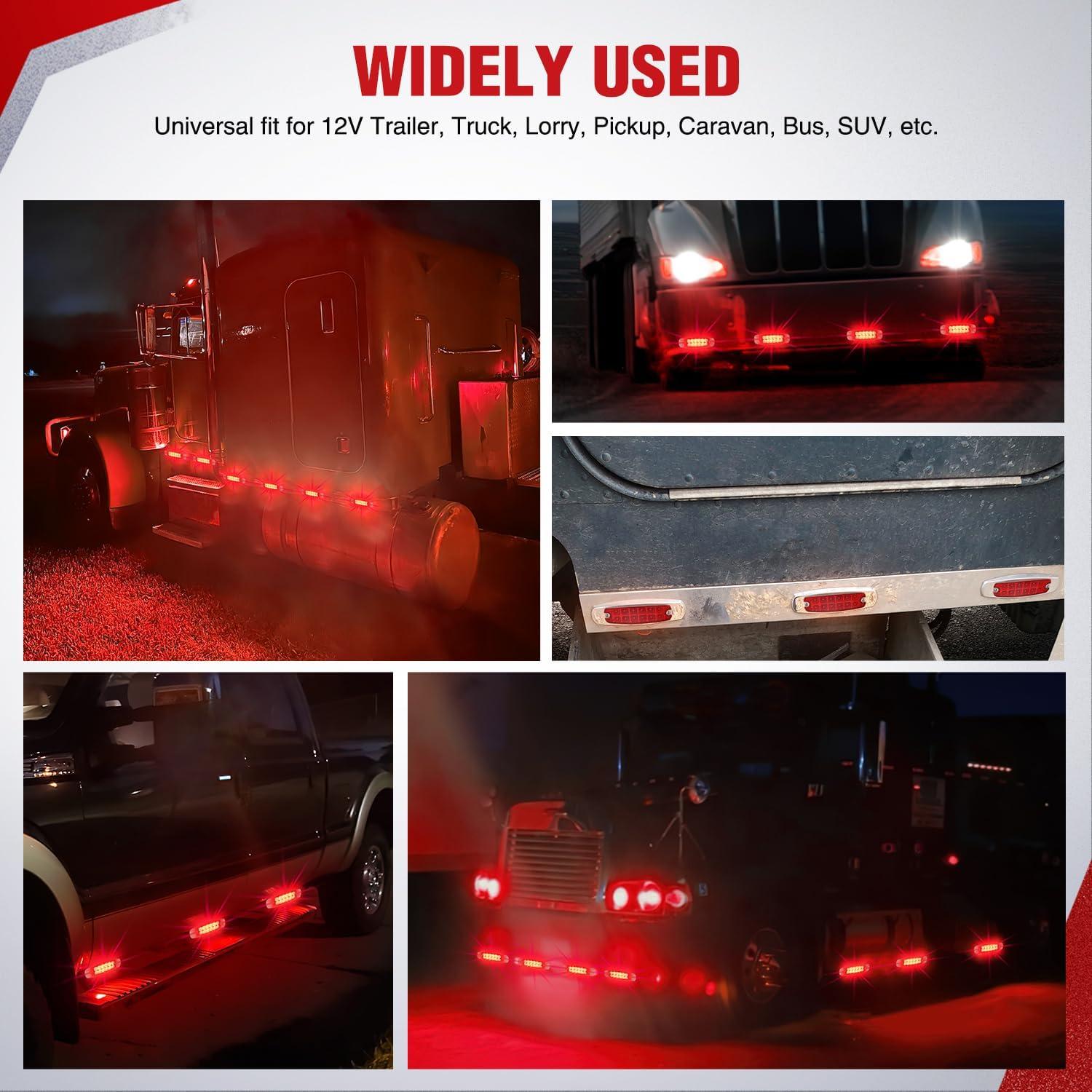 image:imageNilight 10 Pack 63 Inch Rectangle Red Side Marker Lights 12 LED 3 Functions HighLowStrobe IP67 Waterproof Stainless Steel Chrome Bezel 12V Surface Mount for Truck Trailer RV SUV Boat