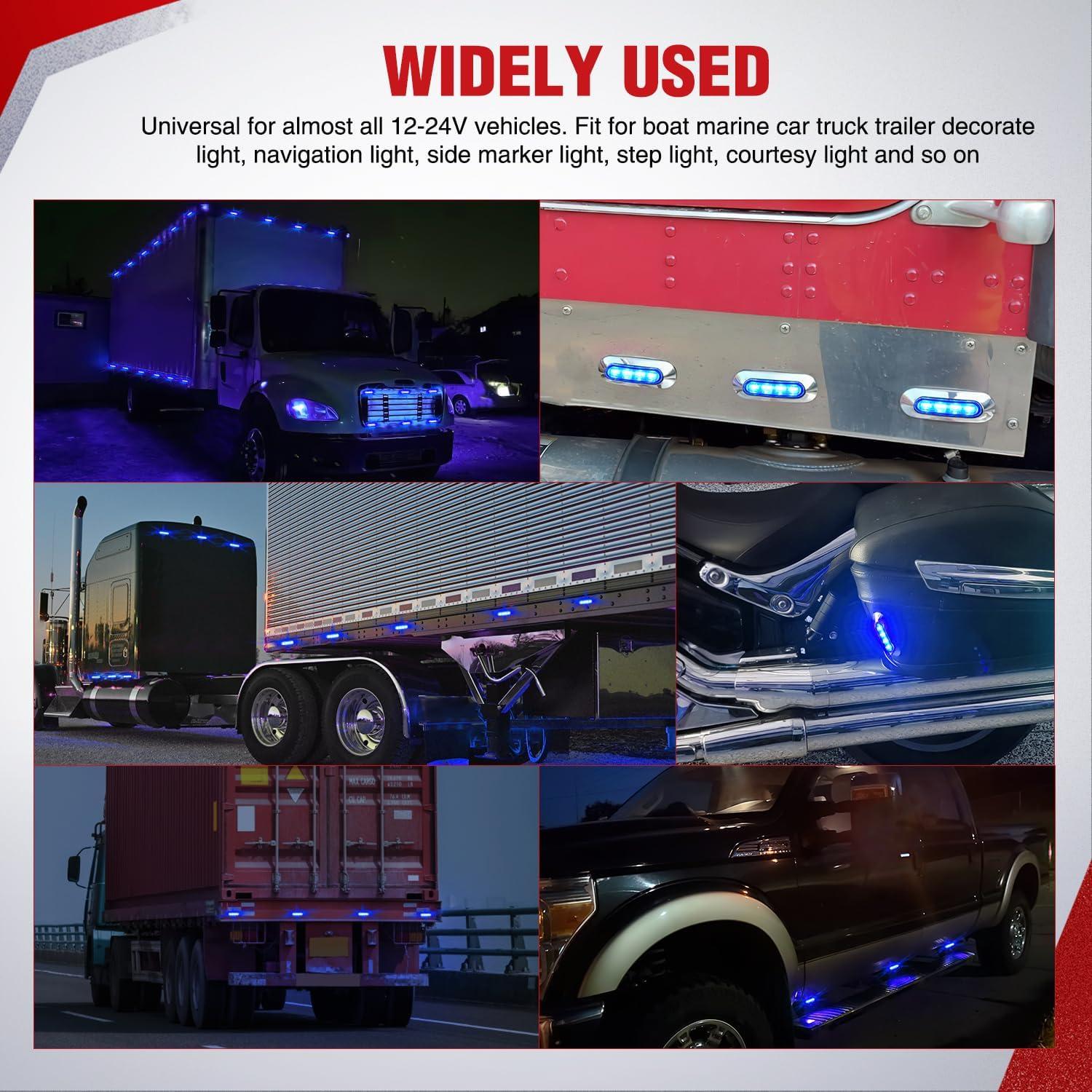 image:imageNilight 10PCS Blue Oval Side Marker Lights 4 LED 37 Inch Clearance Lamp IP68 Waterproof DC 1224V with Chrome Bezel Universal for Car Auto Truck Bus Trailer Boat Deck
