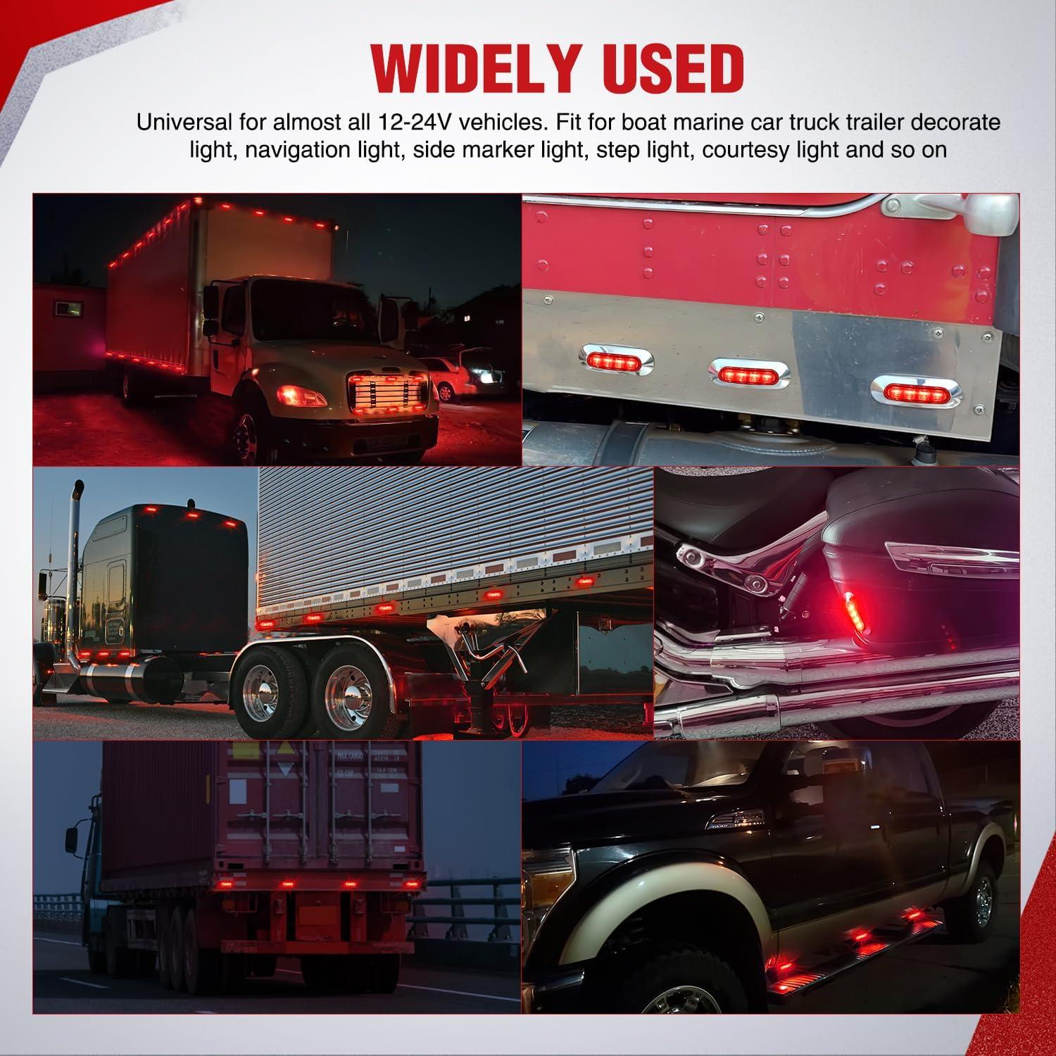 image:imageNilight 10PCS Red Oval Side Marker Lights 4 LED 37 Inch Clearance Lamp IP68 Waterproof DC 1224V with Chrome Bezel Universal for Car Auto Truck Bus Trailer Boat Deck