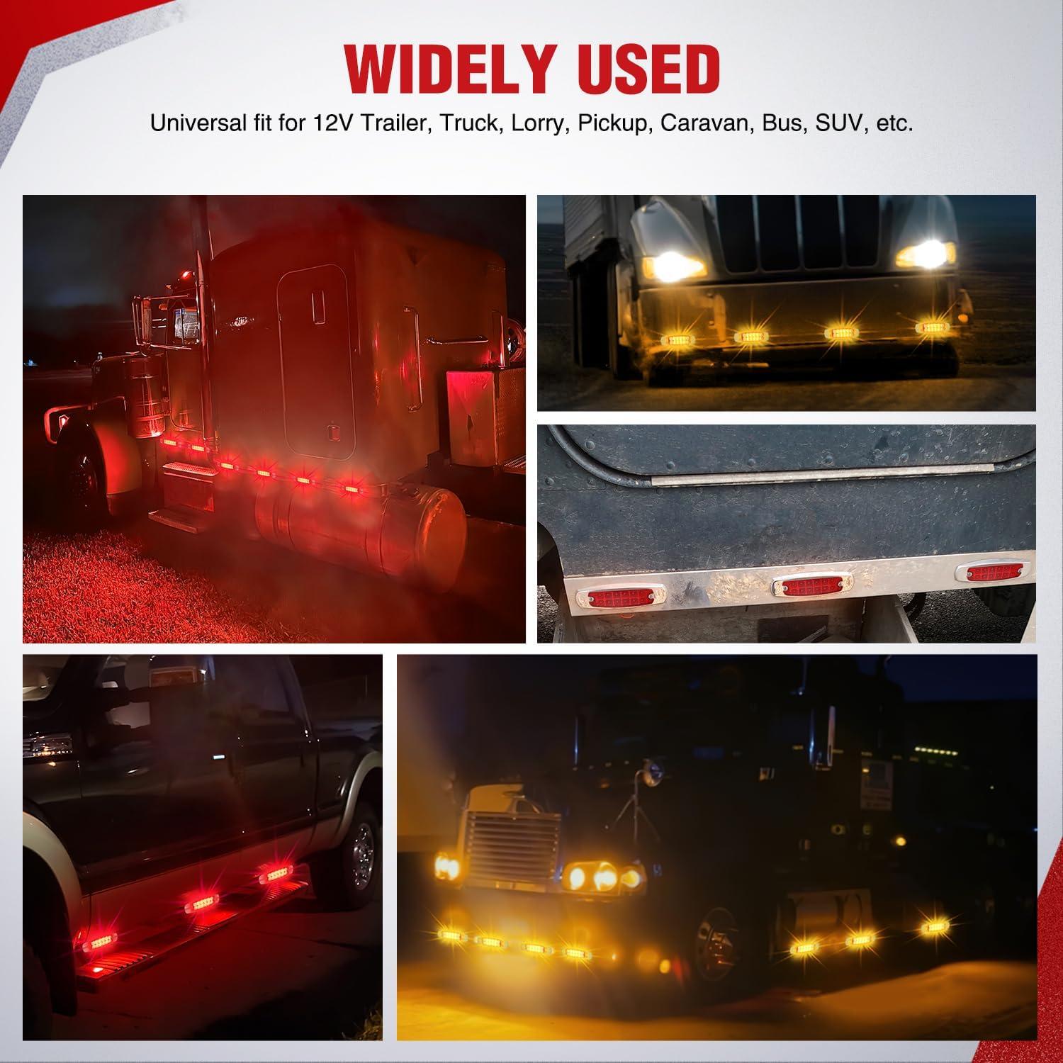 image:imageNilight 20 Pack 63 Inch Rectangle Amber Red Side Marker Lights 12 LED 3 Functions HighLowStrobe IP67 Waterproof Stainless Steel Chrome Bezel 12V Surface Mount for Truck Trailer RV SUV Boat