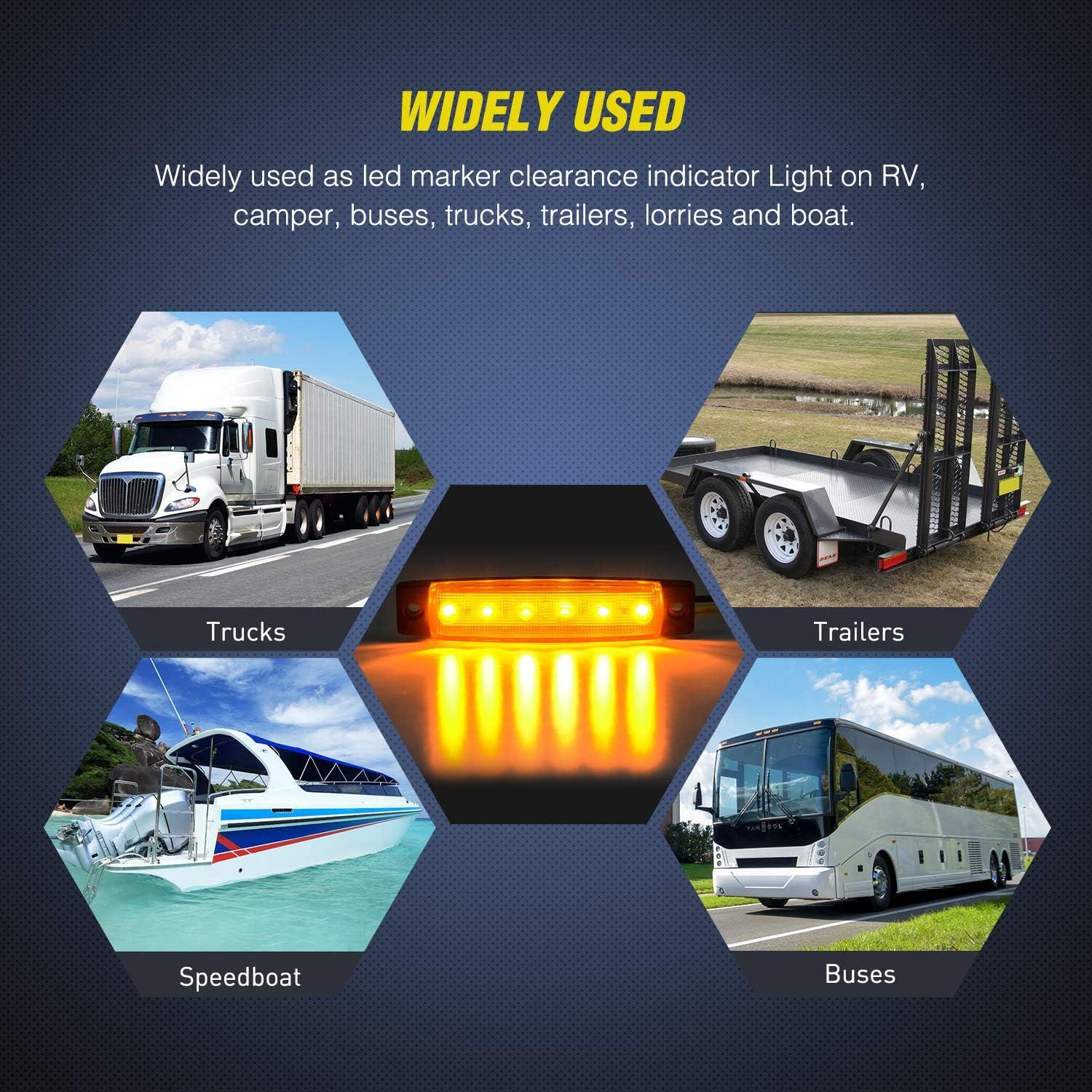 image:imageNilight 20PCS Amber Red Oval Side Marker Lights 4 LED 37 Inch Clearance Lamp IP68 Waterproof DC 1224V with Chrome Bezel Universal for Car Auto Truck Bus Trailer Boat DeckAmber