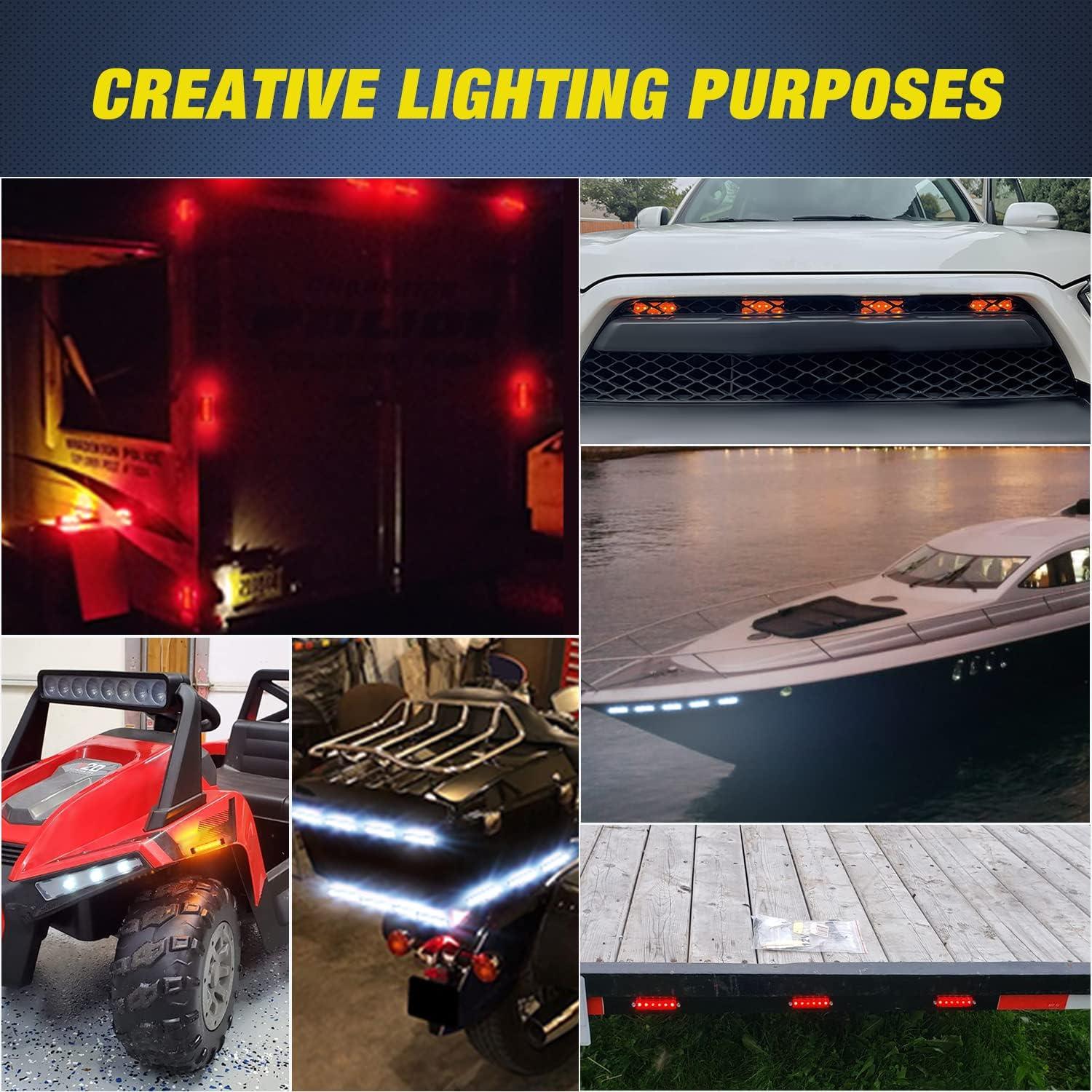 image:imageNilight 20PCS Amber Red Oval Side Marker Lights 4 LED 37 Inch Clearance Lamp IP68 Waterproof DC 1224V with Chrome Bezel Universal for Car Auto Truck Bus Trailer Boat DeckAmber Red White 30Pcs